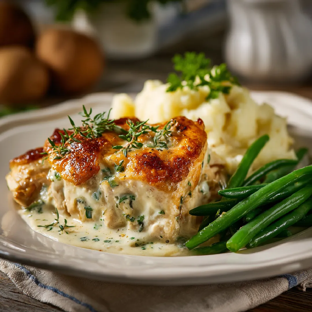 swiss-chicken-casserole-served Served portion of swiss chicken casserole