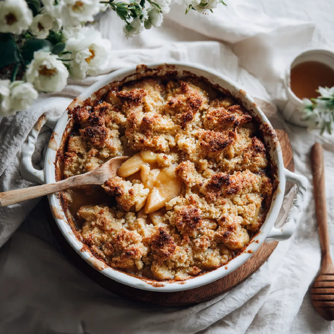 3-ingredient apple pie dump cake Easy 3-ingredient apple pie dump cake baked with golden topping in a white dish