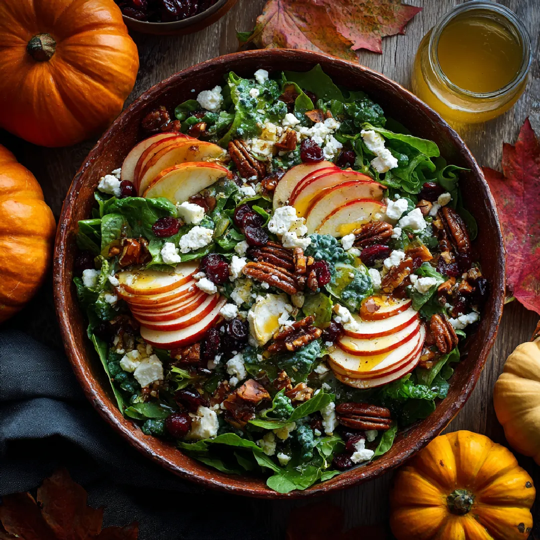 Apple Feta Salad Fresh apple and feta salad with pecans, cranberries, and leafy greens.
