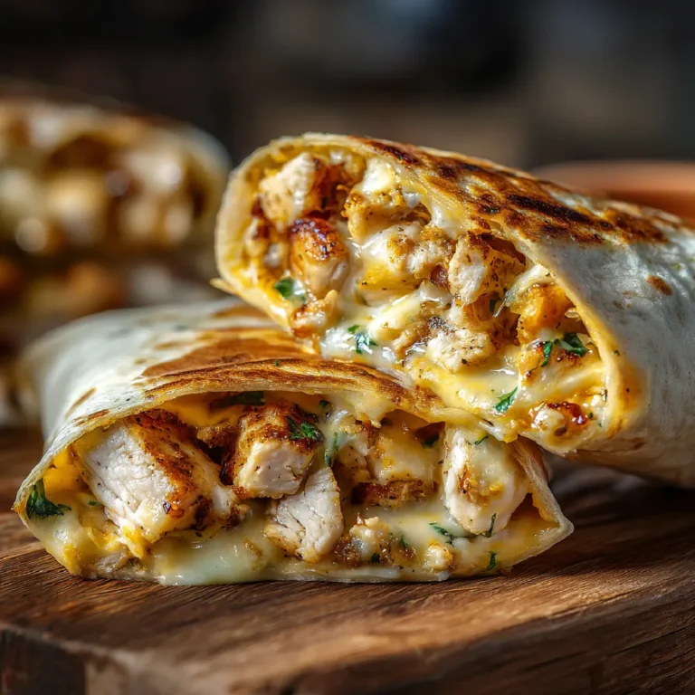Cheesy Garlic Chicken Wraps 3 Close-up of cheesy garlic chicken wrap with melted cheese and garlic chicken