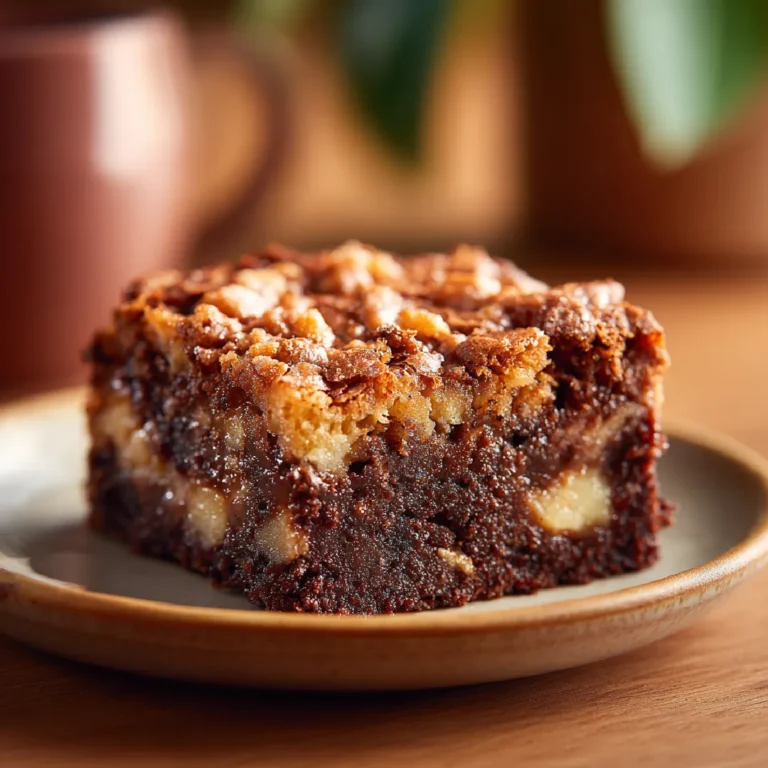Apple Brownies 3 Close-up of gooey apple brownie bar with soft apple pieces and golden crust