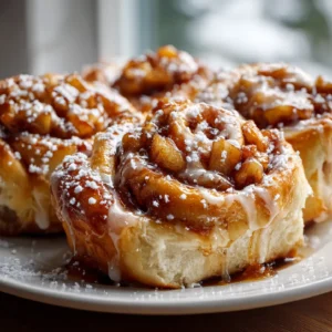 Apple Cinnamon Roll with glaze fresh from oven