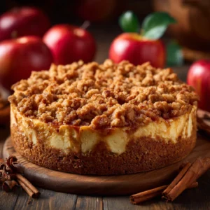 Apple Crumble Cheesecake with cinnamon topping