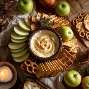 Caramel apple cheesecake dip with apple slices