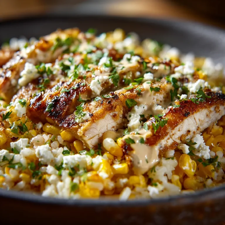 Street Corn Chicken Rice 3 Close-up of grilled chicken and roasted corn over rice in a street corn bowl