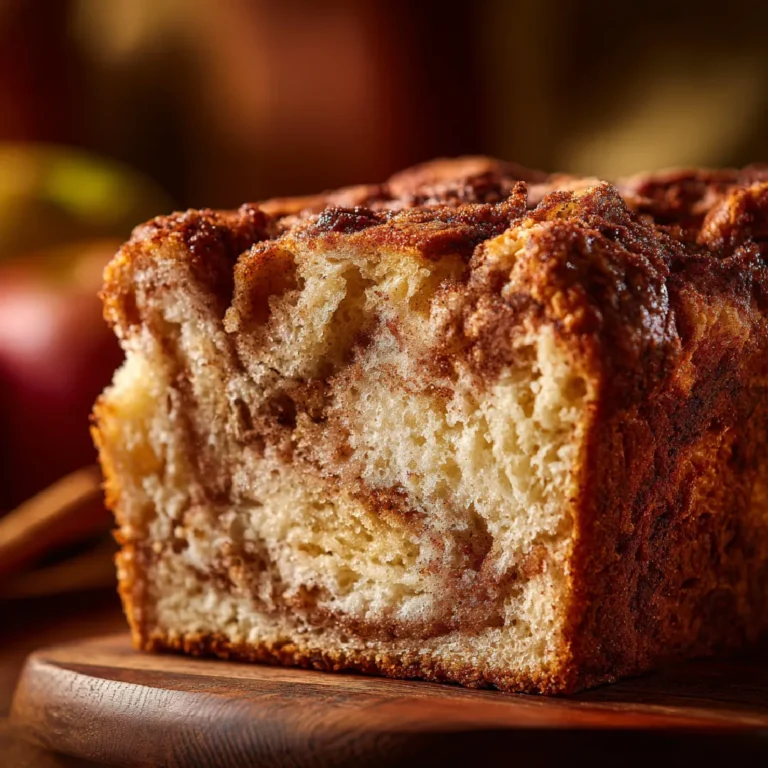 Apple Cinnamon Bread 3 Close-up of moist apple cinnamon bread slice with cinnamon swirls and apple chunks