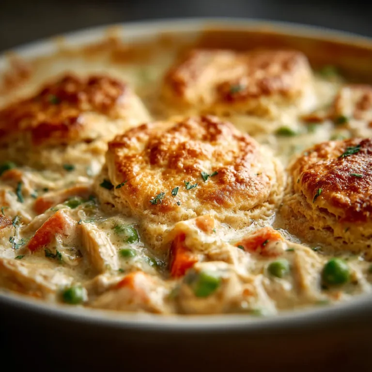 Crockpot Chicken Pot Pie Recipe 3 Close-up of creamy crockpot chicken pot pie filling with chicken, peas, and carrots.