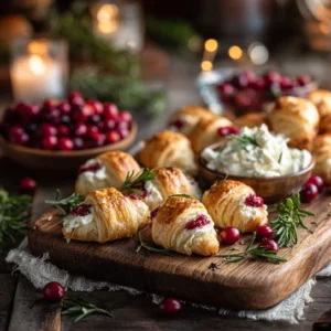 Cranberry Cream Cheese Crescent Bites on rustic wooden plate