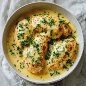 Creamy Crock Pot ranch chicken with four tender chicken breasts in rich ranch sauce, garnished with parsley.