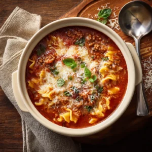 Crockpot Lasagna Soup overhead view