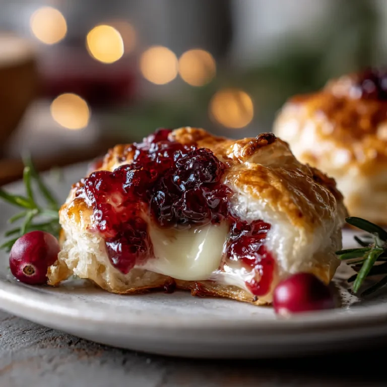 Baked Cranberry Brie Bites 3 Close-up of a cranberry brie bite showing melted cheese and cranberry filling