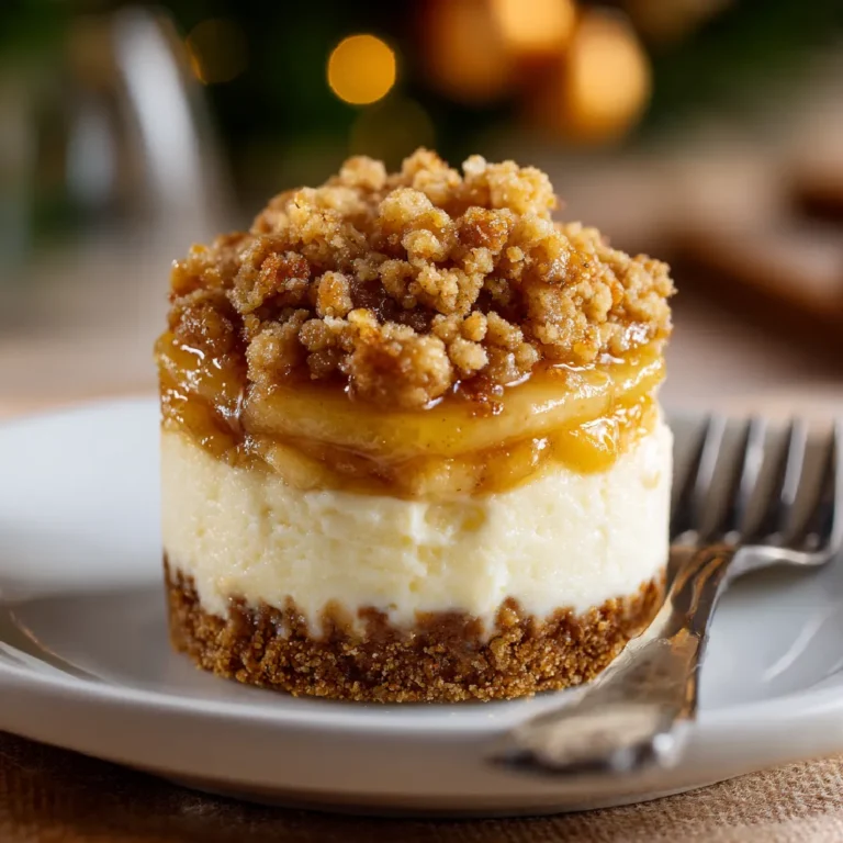 Apple Crisp Mini Cheesecakes 3 Served mini cheesecake with caramel drizzle