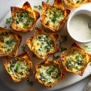 Spinach and artichoke wonton cups holiday appetizer