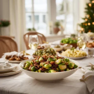 Bacon Brussels Sprouts 2 Served bacon Brussels sprouts in bowl