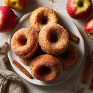 Baked apple cider donuts on a kitchen counter