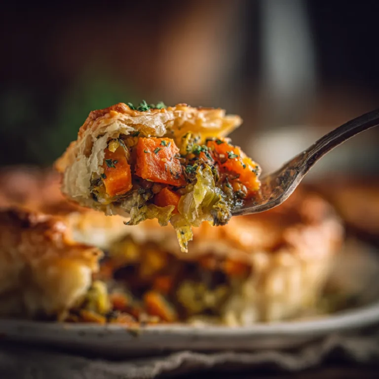 Roasted Autumn Vegetable Pot Pie 3 Close-up of roasted vegetable pot pie filling and crust