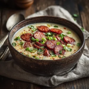 Cajun Potato Soup with Turkey Sausage and Cream