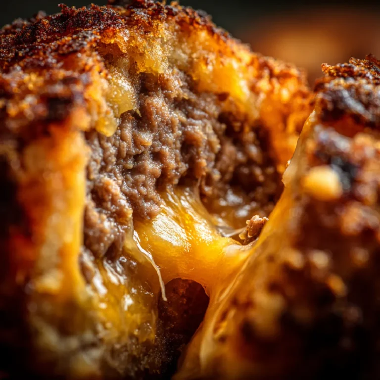 Garlic Parmesan Cheeseburger Bombs 3 Close-up of cheeseburger bomb with gooey melted cheese and beef center