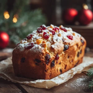 Christmas bread on wooden table with holiday decor