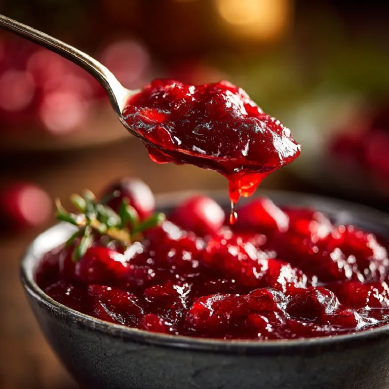 Cranberry Sauce 3 Close-up of spoonful of homemade cranberry sauce