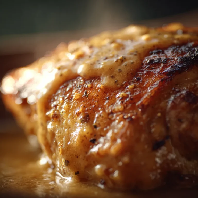 Creamy Brown Sugar Dijon Chicken Thighs 3 Close-up of crispy chicken thigh glazed with brown sugar Dijon sauce