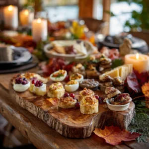 Thanksgiving starters on wooden table with autumn vibes