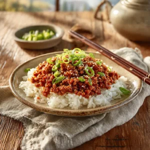Honey garlic ground turkey served over rice