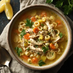 Italian penicillin soup with lemon, garlic, and chicken