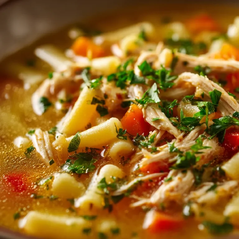 Italian Penicillin Soup 3 Close-up of Italian chicken soup with pasta and vegetables