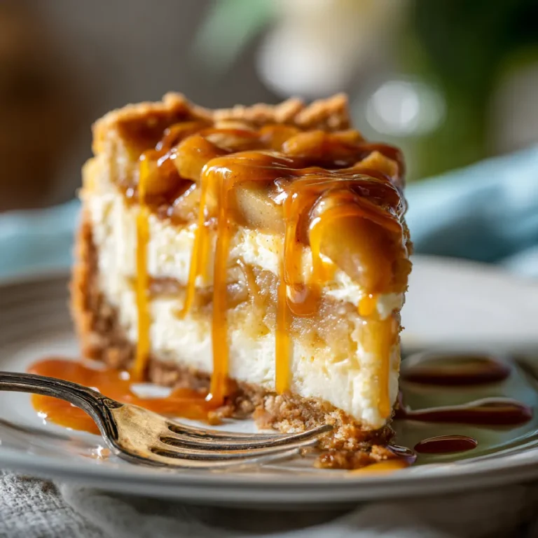 Salted Caramel Apple Pie Cheesecake 3 Slice of salted caramel apple pie cheesecake
