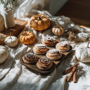 Pumpkin Cinnamon Roll Muffins fresh from the oven