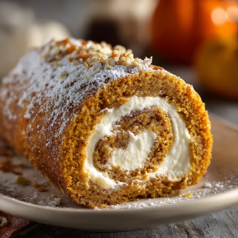 Pumpkin Spice Roll Cake 3 Close-up of a pumpkin spice roll cake slice with cream cheese filling