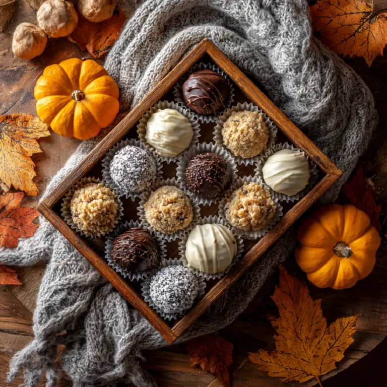 Pumpkin Cheesecake Truffles 3 Pumpkin cheesecake truffles served and ready