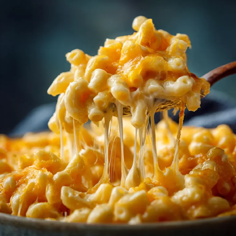 Mac and Cheese Recipe 3 Close-up of creamy stovetop mac and cheese with cheddar
