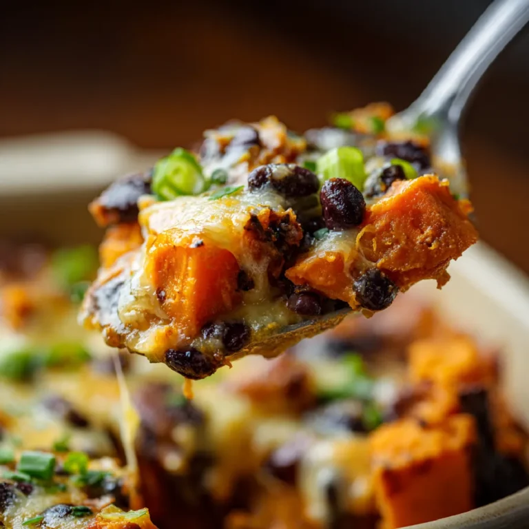 Sweet Potato Black Bean Casserole 3 Spoonful of sweet potato black bean casserole close up