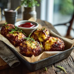 Cheddar-Stuffed Meatloaf Morsels in Tray