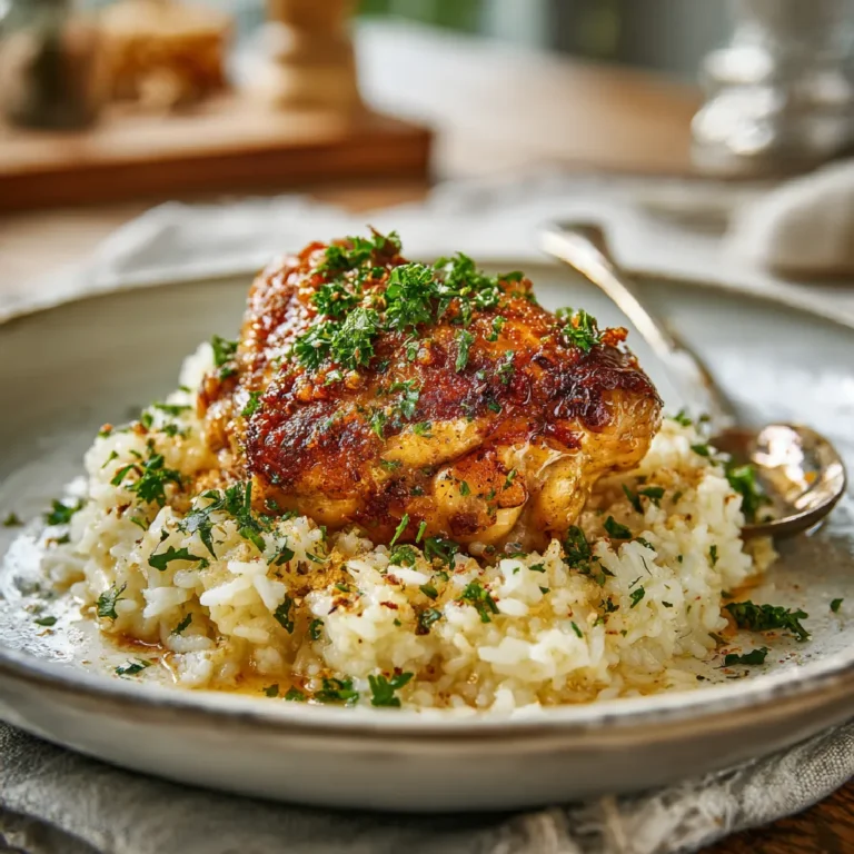Served Chicken Thighs and Rice Plate