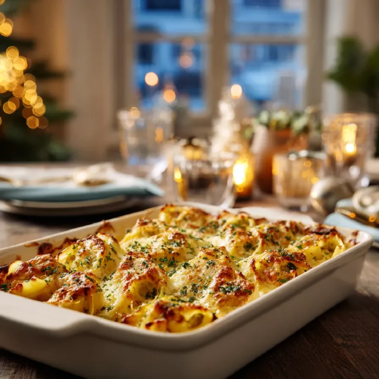 Christmas Stuffed Shells on Holiday Table