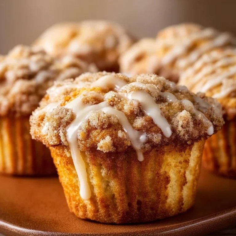 Freshly baked coffee cake muffins with a crumbly topping