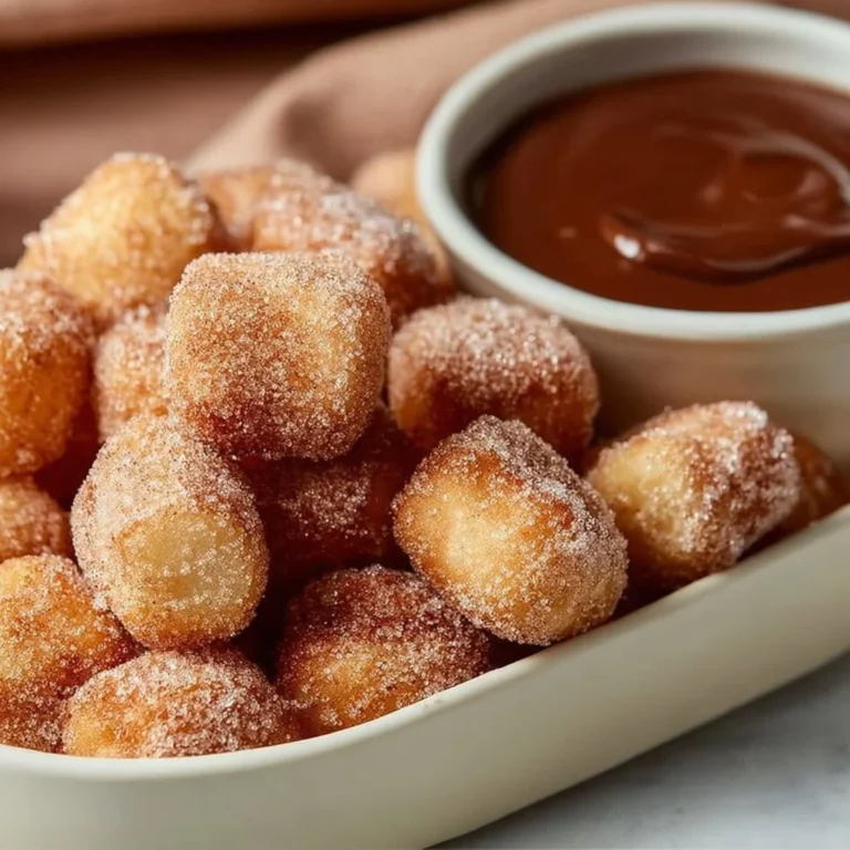 Crispy air fryer churro bites served with chocolate dipping sauce