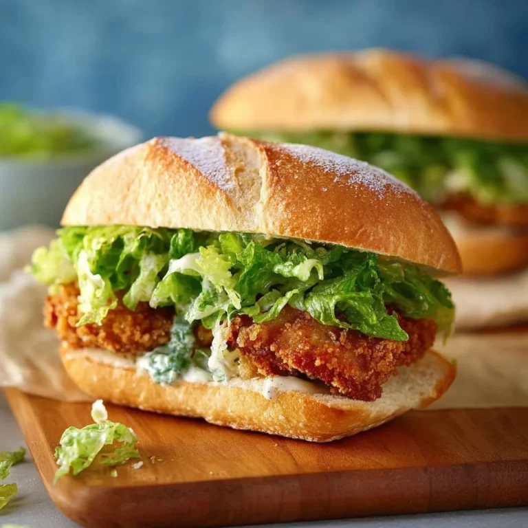 Crispy Chicken Caesar Sandwich with fresh lettuce and creamy dressing on a toasted bun
