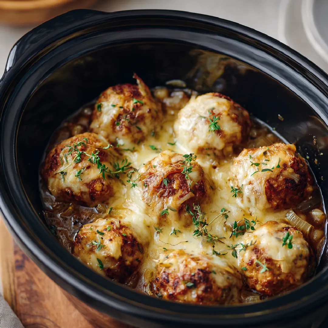 Crockpot French Onion Meatballs
