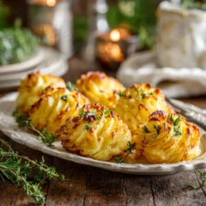 Duchess Potatoes piped and baked to golden perfection