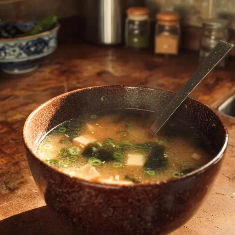 Bowl of easy gluten-free miso soup with tofu and green onions