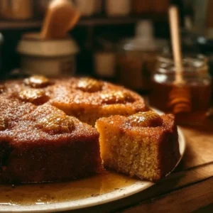 Greek Honey Cake 2 A delicious slice of Greek Honey Cake drizzled with honey and topped with nuts
