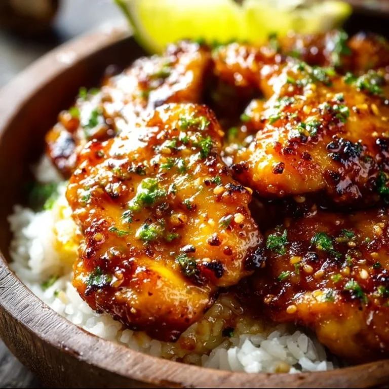 Juicy Honey Garlic Chicken Thighs glazed with sweet honey and garlic sauce.