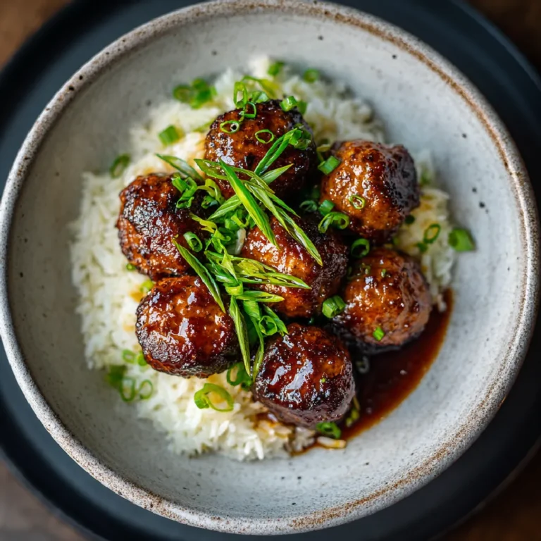 Honey Garlic Meatballs 3 Honey Garlic Meatballs Served with Rice