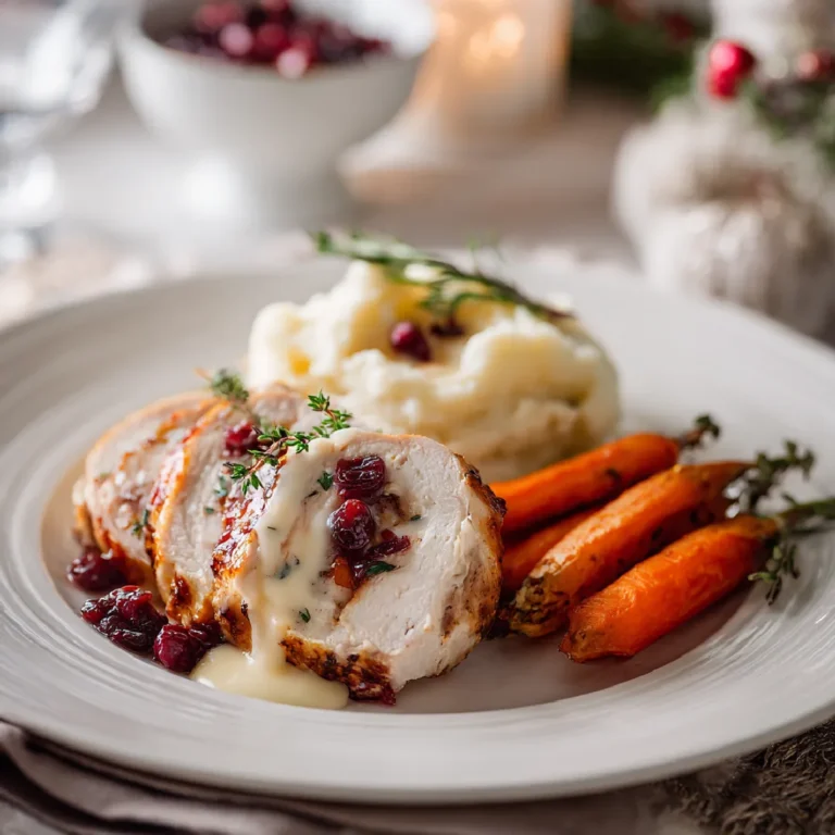 Cranberry Brie Stuffed Chicken 3 Plated stuffed chicken with mashed potatoes and veggies