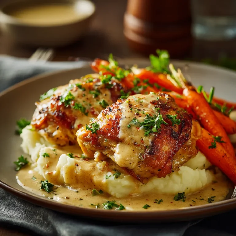 Plated creamy oven baked chicken thighs