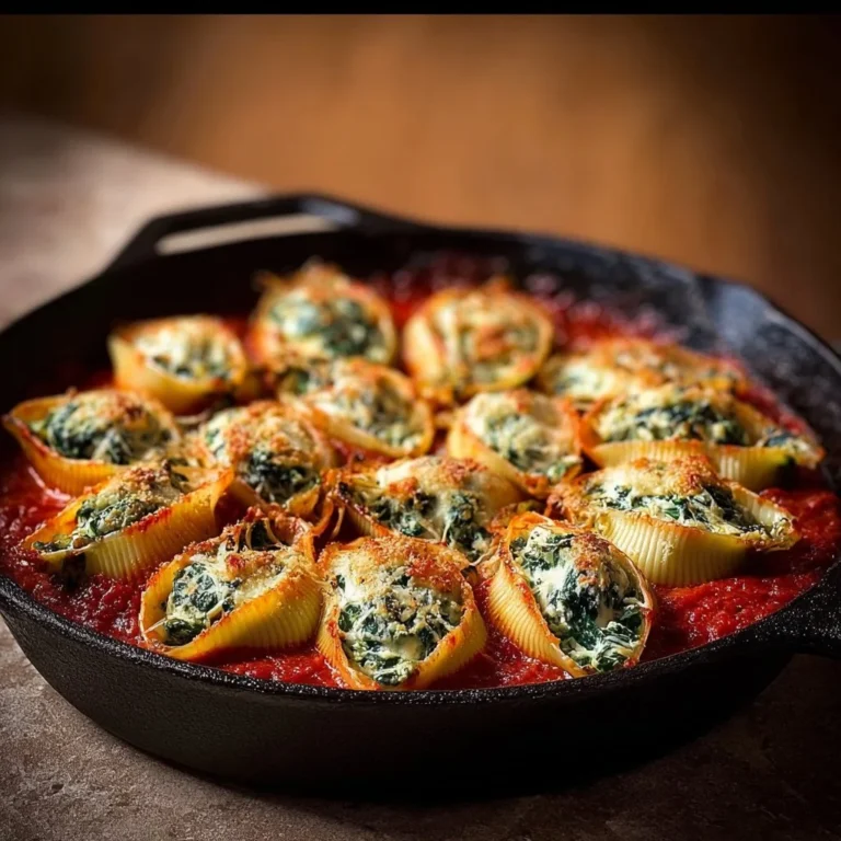 Spinach and Ricotta Stuffed Shells 3 Spinach and ricotta stuffed pasta shells dish garnished with herbs.